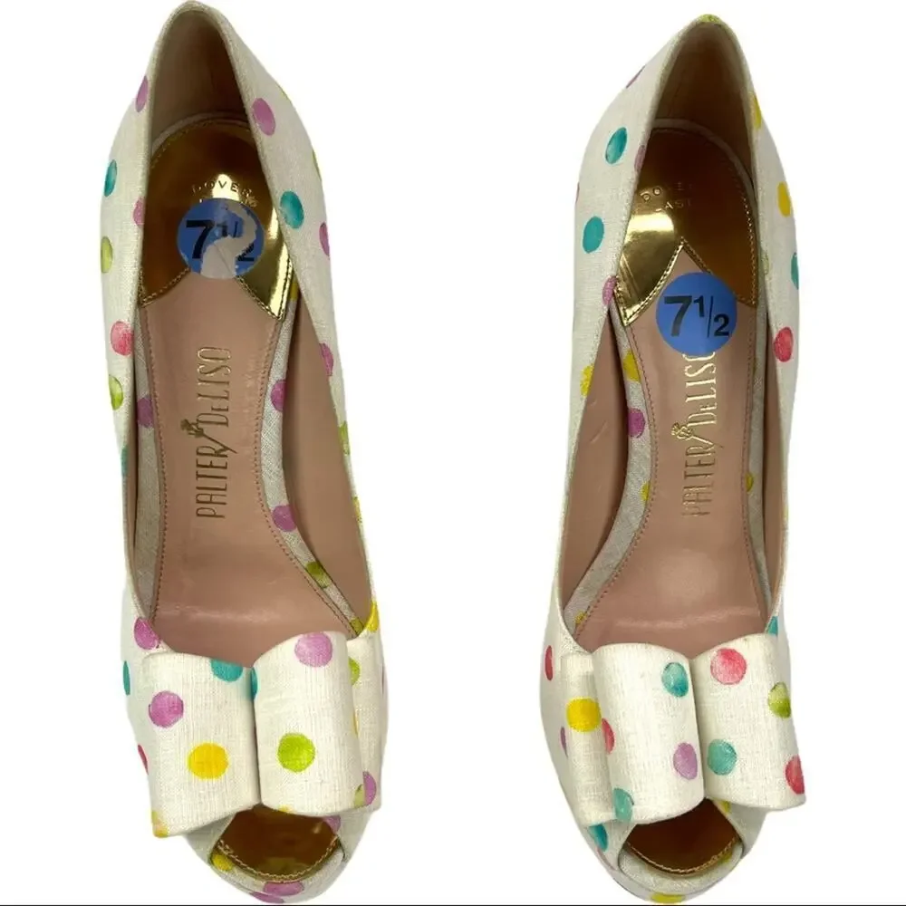 Palter DeLiso Polka Dot Bow Platform Heels 7.5